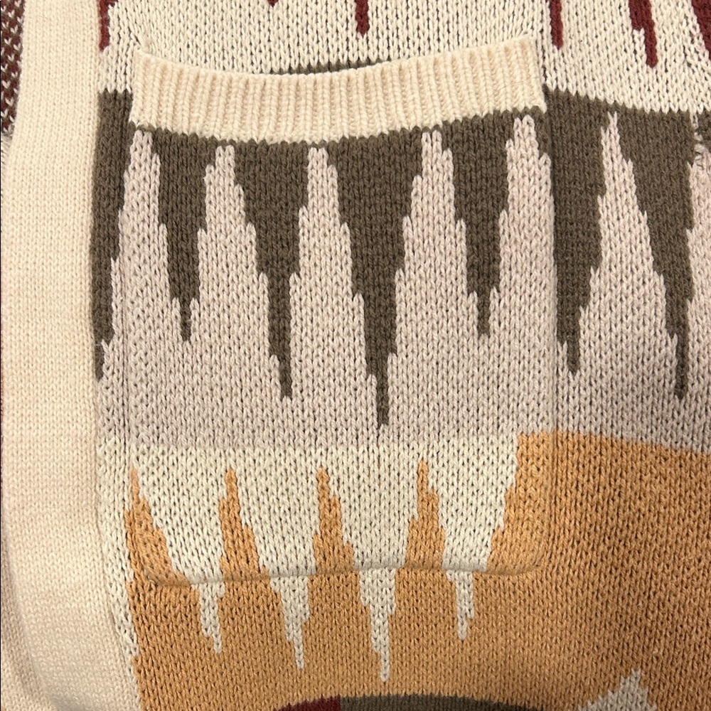 Shyanne Cream, Tan, Olive, and Rust Geometric Duster Cardigan Size Small - Picture 4 of 6
